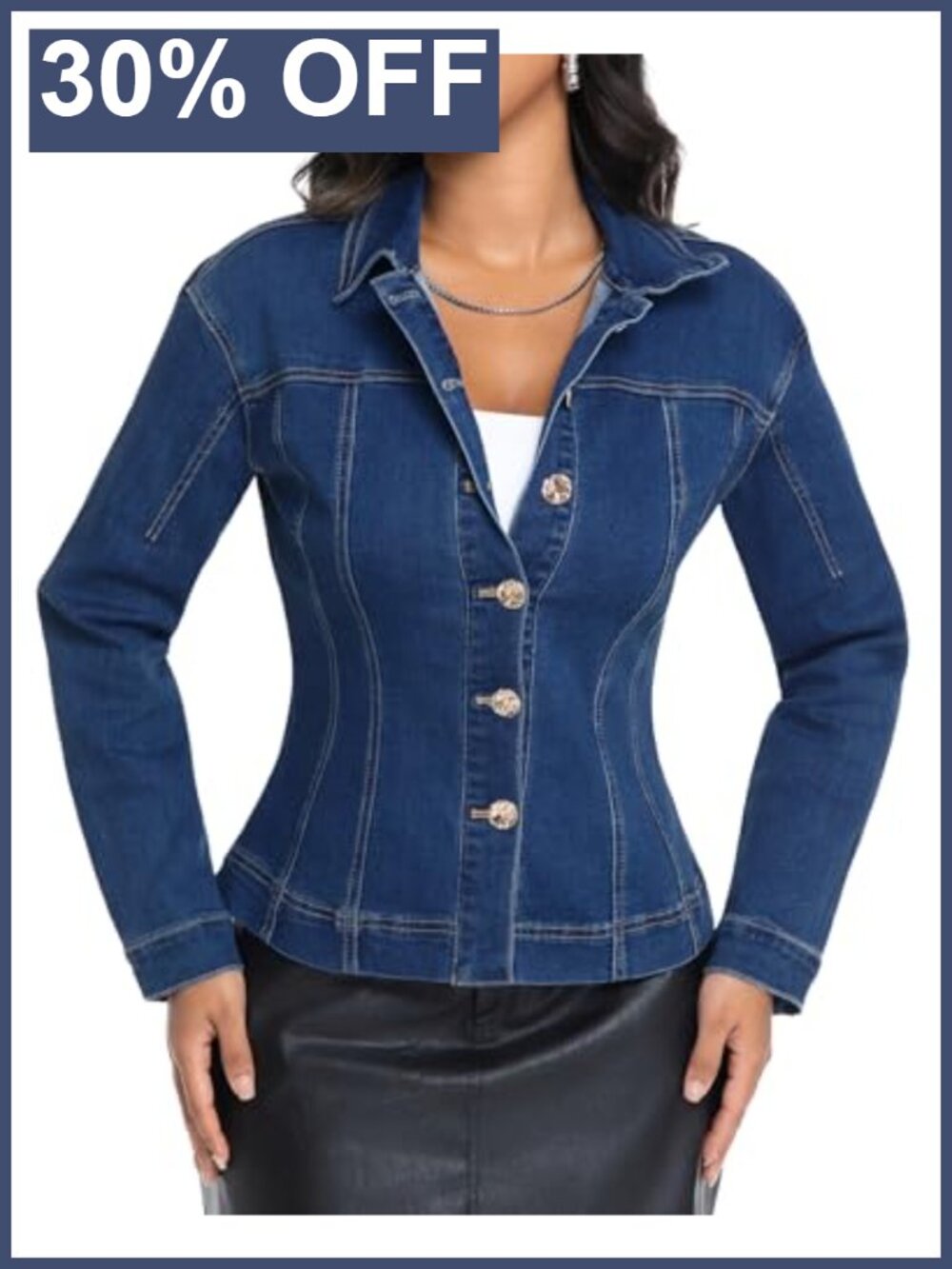Stretch Denim Jacket Women Cinched Waist Button Up Long Sleeve